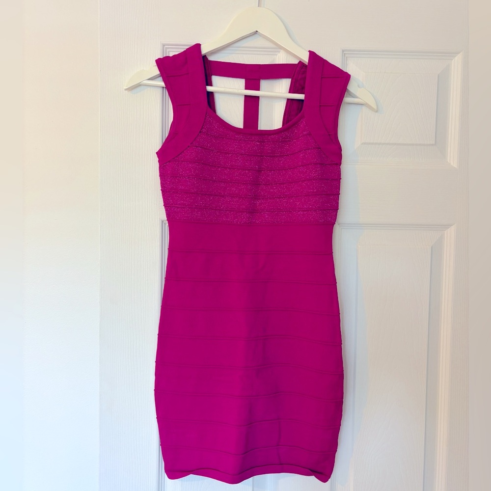 HOT PINK WOW COUTURE GLITTER BODYCON/BANDAGE DRESS SIZE SMALL